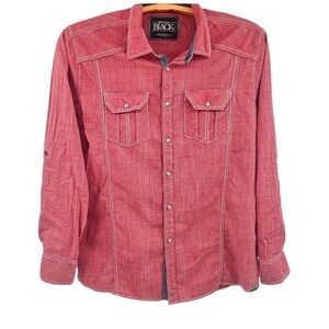 BKE Buckle Black Standard Fit Pearl Snap Large Western Roll Tab Sleeves‎ Shirt